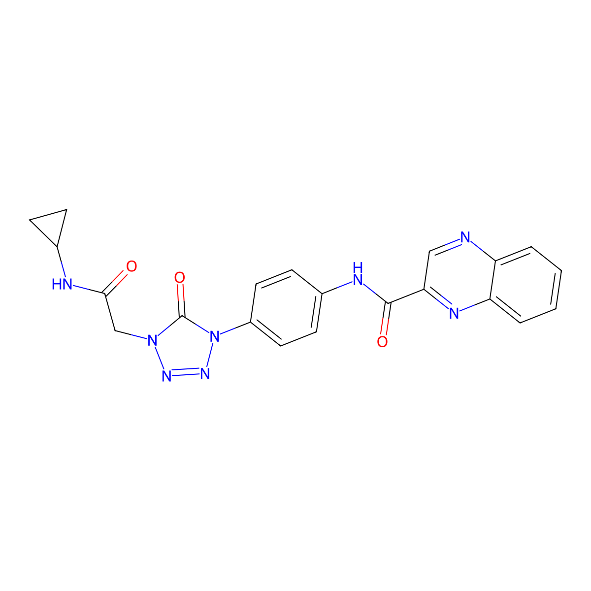 N-(4-(4-(2-(cyclopropylamino)-2-oxoethyl)-5-oxo-4,5-dihydro-1H-tetrazol-1-yl)phenyl)quinoxaline-2-carboxamide molecular structure, CAS 1396806-56-6