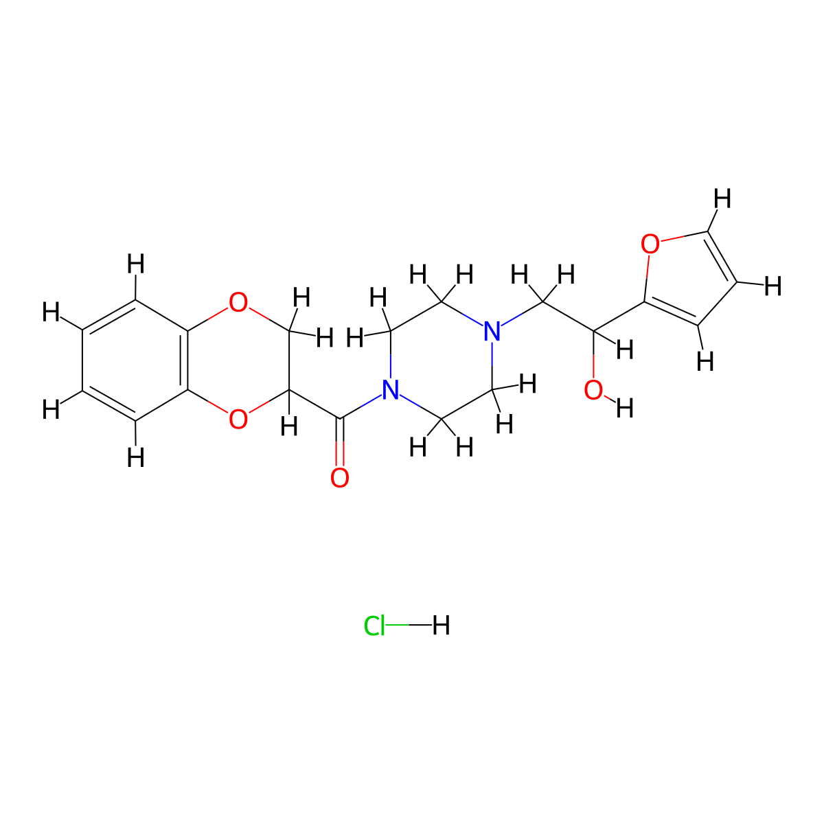 (2,3-Dihydrobenzo[b][1,4]dioxin-2-yl)(4-(2-(furan-2-yl)-2-hydroxyethyl)piperazin-1-yl)methanone hydrochloride molecular structure, CAS 1396806-58-8