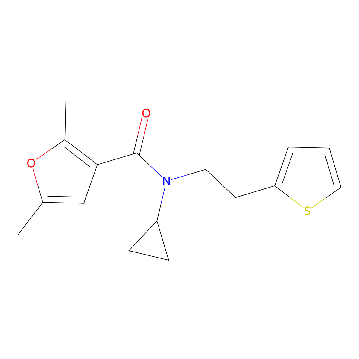 N-cyclopropyl-2,5-dimethyl-N-(2-(thiophen-2-yl)ethyl)furan-3-carboxamide molecular structure, CAS 1396806-59-9