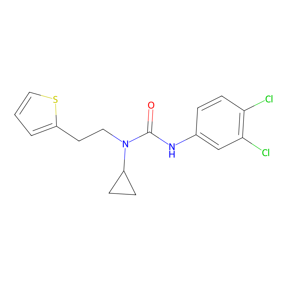 1-Cyclopropyl-3-(3,4-dichlorophenyl)-1-(2-(thiophen-2-yl)ethyl)urea molecular structure, CAS 1396806-68-0