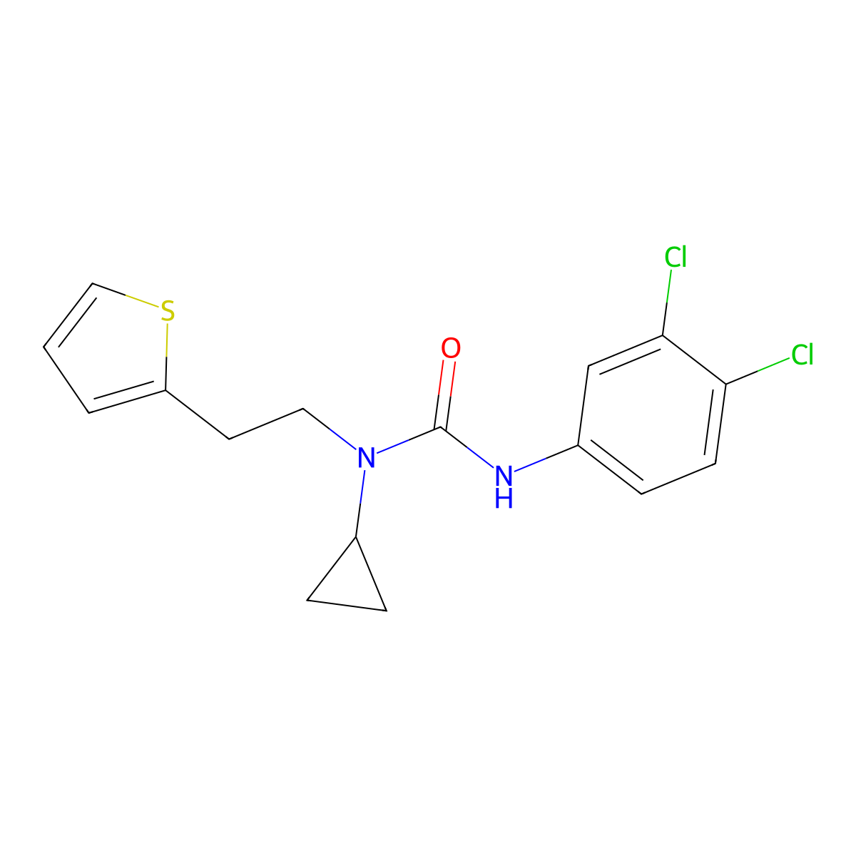 1-Cyclopropyl-3-(3,4-dichlorophenyl)-1-(2-(thiophen-2-yl)ethyl)urea molecular structure, CAS 1396806-68-0
