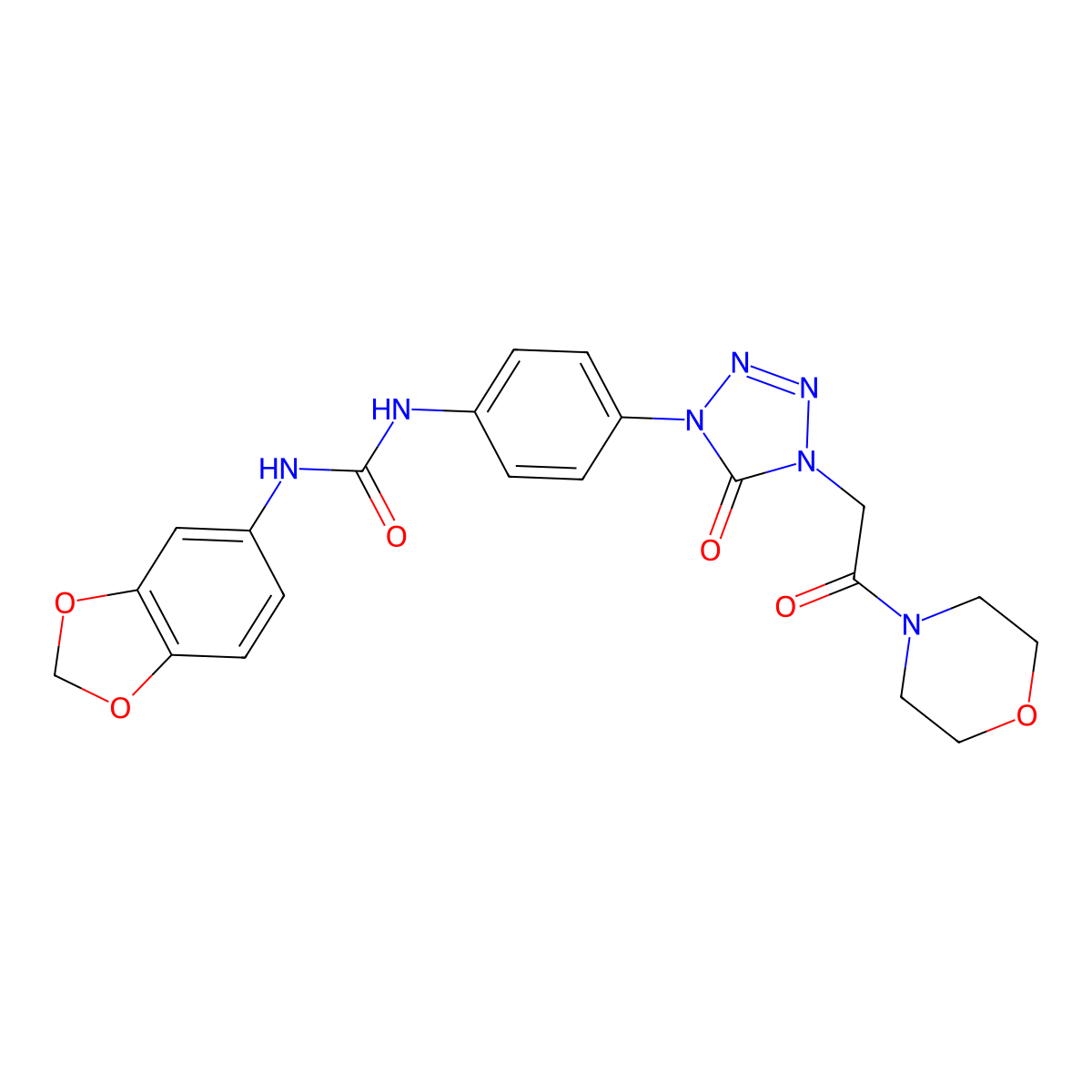 1-(benzo[d][1,3]dioxol-5-yl)-3-(4-(4-(2-morpholino-2-oxoethyl)-5-oxo-4,5-dihydro-1H-tetrazol-1-yl)phenyl)urea molecular structure, CAS 1396806-74-8