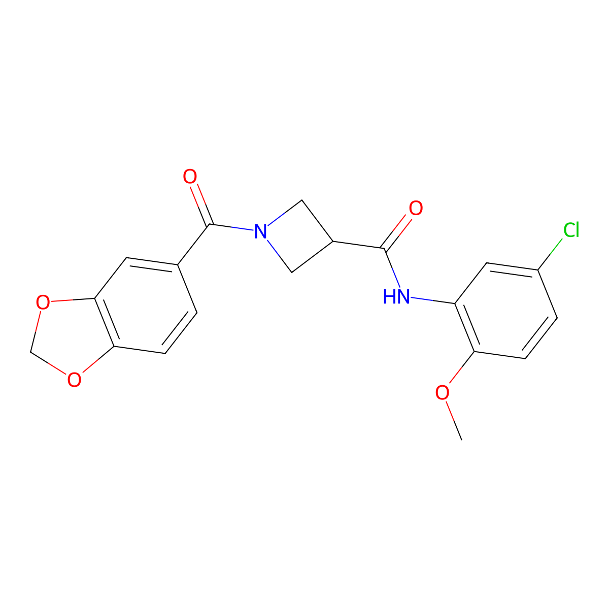 1-(benzo[d][1,3]dioxole-5-carbonyl)-N-(5-chloro-2-methoxyphenyl)azetidine-3-carboxamide molecular structure, CAS 1396806-75-9