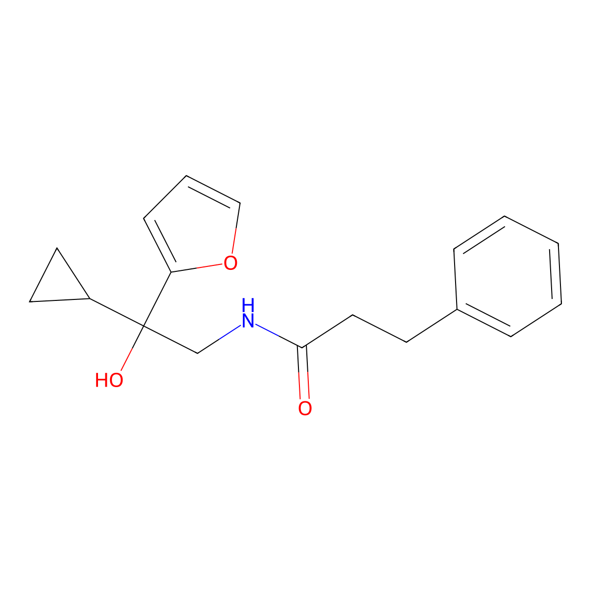 N-[2-cyclopropyl-2-(furan-2-yl)-2-hydroxyethyl]-3-phenylpropanamide molecular structure, CAS 1396806-77-1