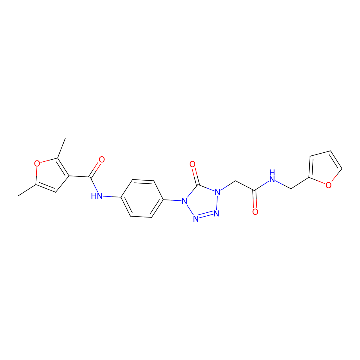 N-(4-(4-(2-((furan-2-ylmethyl)amino)-2-oxoethyl)-5-oxo-4,5-dihydro-1H-tetrazol-1-yl)phenyl)-2,5-dimethylfuran-3-carboxamide molecular structure, CAS 1396806-81-7