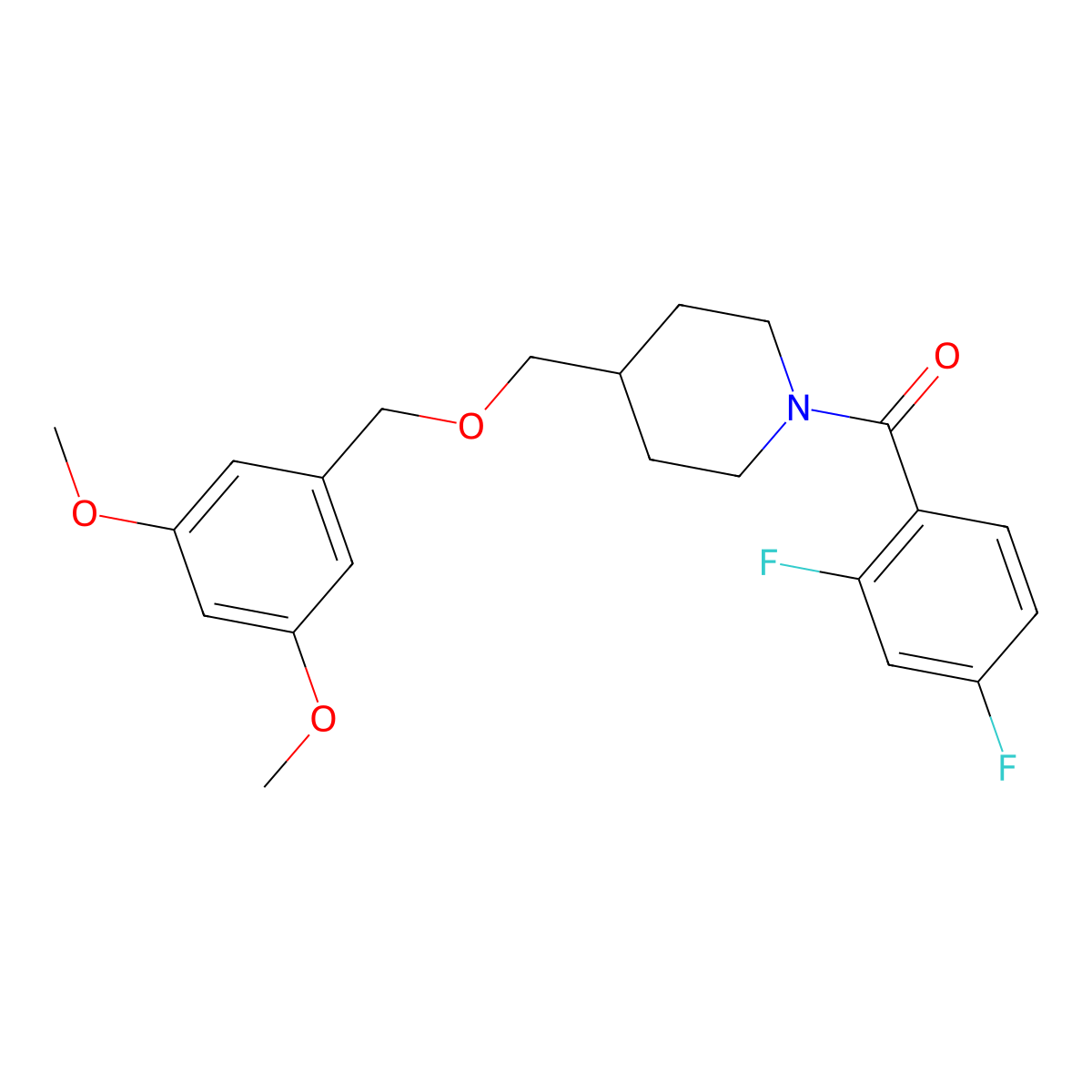 (2,4-Difluorophenyl)(4-(((3,5-dimethoxybenzyl)oxy)methyl)piperidin-1-yl)methanone molecular structure, CAS 1396806-82-8