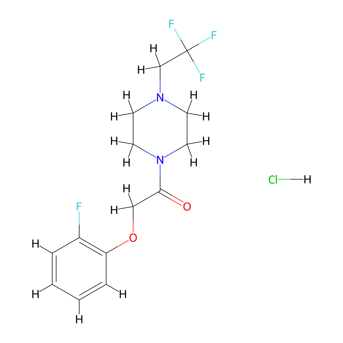 2-(2-Fluorophenoxy)-1-(4-(2,2,2-trifluoroethyl)piperazin-1-yl)ethanone hydrochloride molecular structure, CAS 1396806-86-2