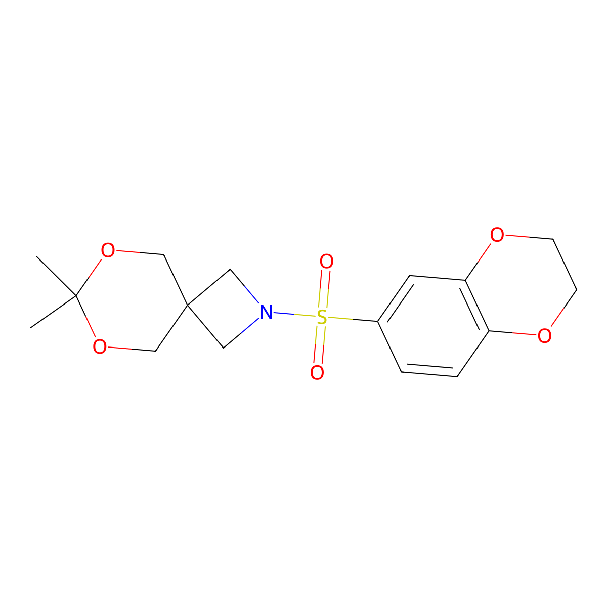 2-((2,3-Dihydrobenzo[b][1,4]dioxin-6-yl)sulfonyl)-7,7-dimethyl-6,8-dioxa-2-azaspiro[3.5]nonane molecular structure, CAS 1396806-89-5