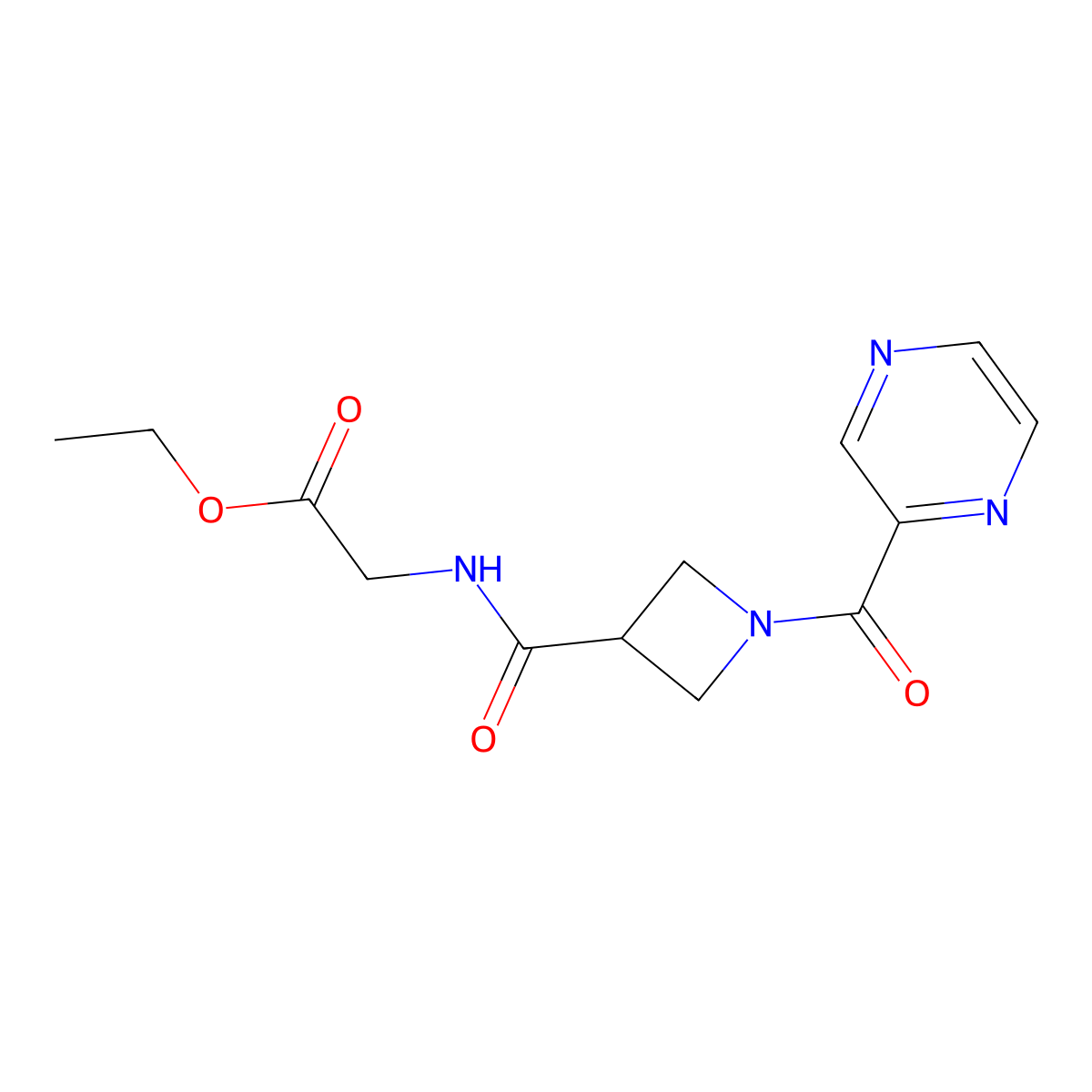 Ethyl 2-(1-(pyrazine-2-carbonyl)azetidine-3-carboxamido)acetate molecular structure, CAS 1396806-91-9