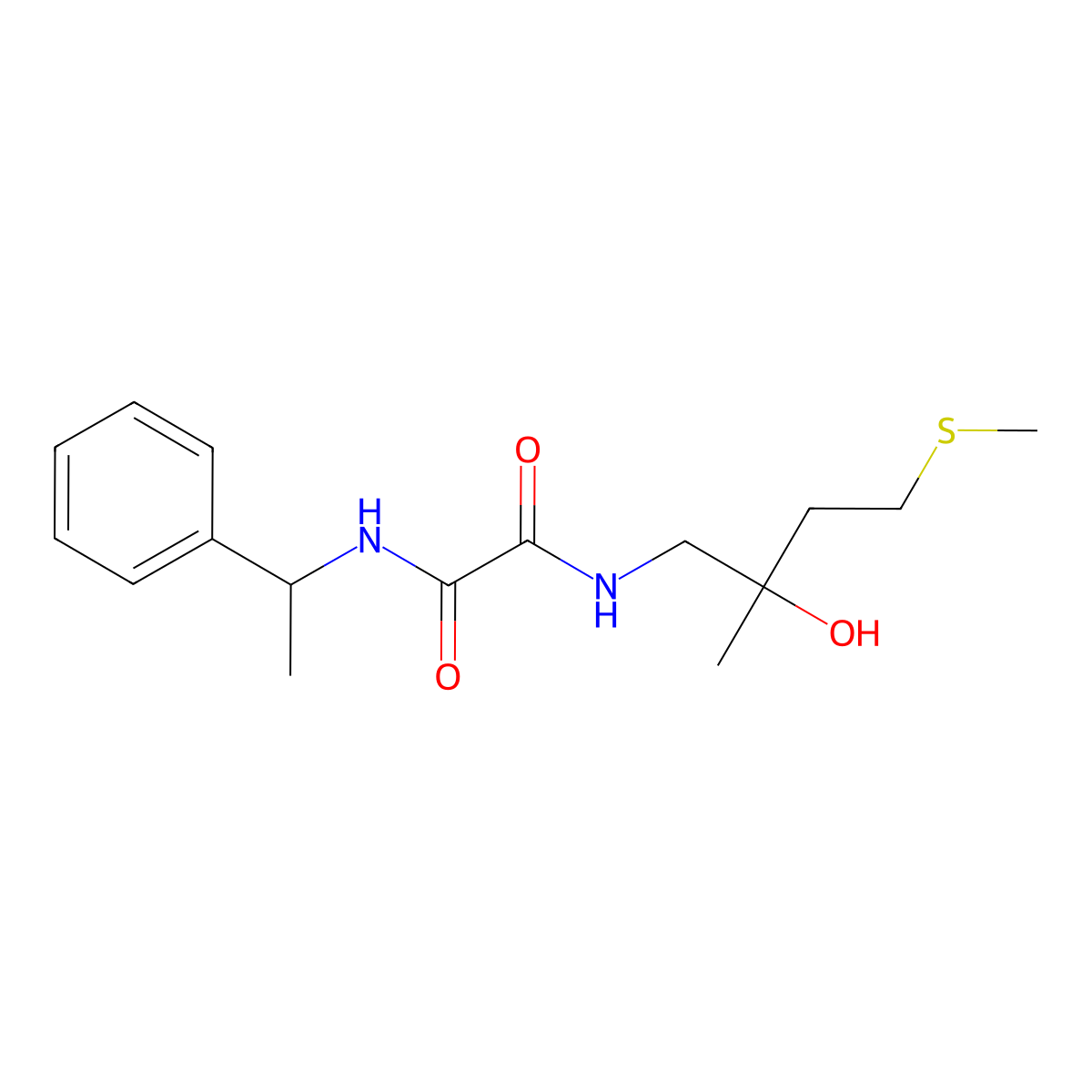 N1-(2-hydroxy-2-methyl-4-(methylthio)butyl)-N2-(1-phenylethyl)oxalamide molecular structure, CAS 1396806-94-2