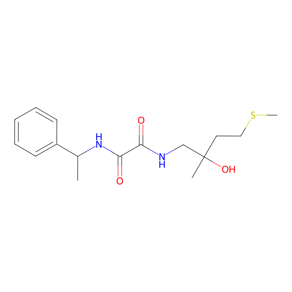 N1-(2-hydroxy-2-methyl-4-(methylthio)butyl)-N2-(1-phenylethyl)oxalamide molecular structure, CAS 1396806-94-2