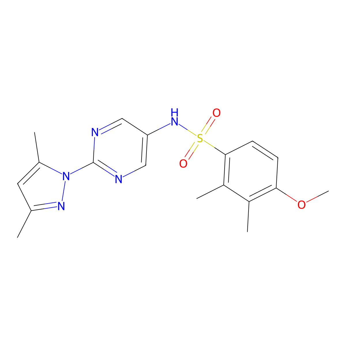 N-[2-(3,5-dimethyl-1H-pyrazol-1-yl)pyrimidin-5-yl]-4-methoxy-2,3-dimethylbenzene-1-sulfonamide molecular structure, CAS 1396807-02-5