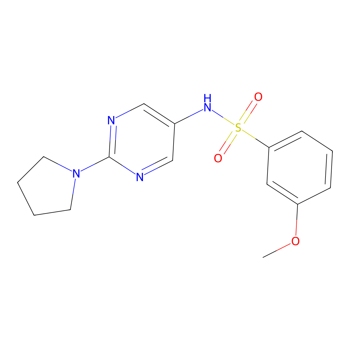 3-methoxy-N-(2-(pyrrolidin-1-yl)pyrimidin-5-yl)benzenesulfonamide molecular structure, CAS 1396807-08-1
