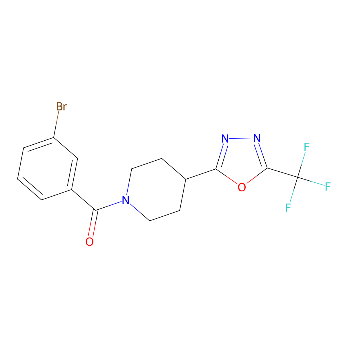 (3-Bromophenyl)(4-(5-(trifluoromethyl)-1,3,4-oxadiazol-2-yl)piperidin-1-yl)methanone molecular structure, CAS 1396807-10-5