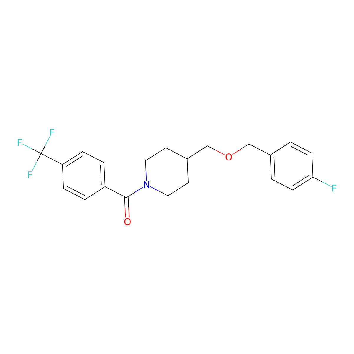 (4-(((4-Fluorobenzyl)oxy)methyl)piperidin-1-yl)(4-(trifluoromethyl)phenyl)methanone molecular structure, CAS 1396807-12-7