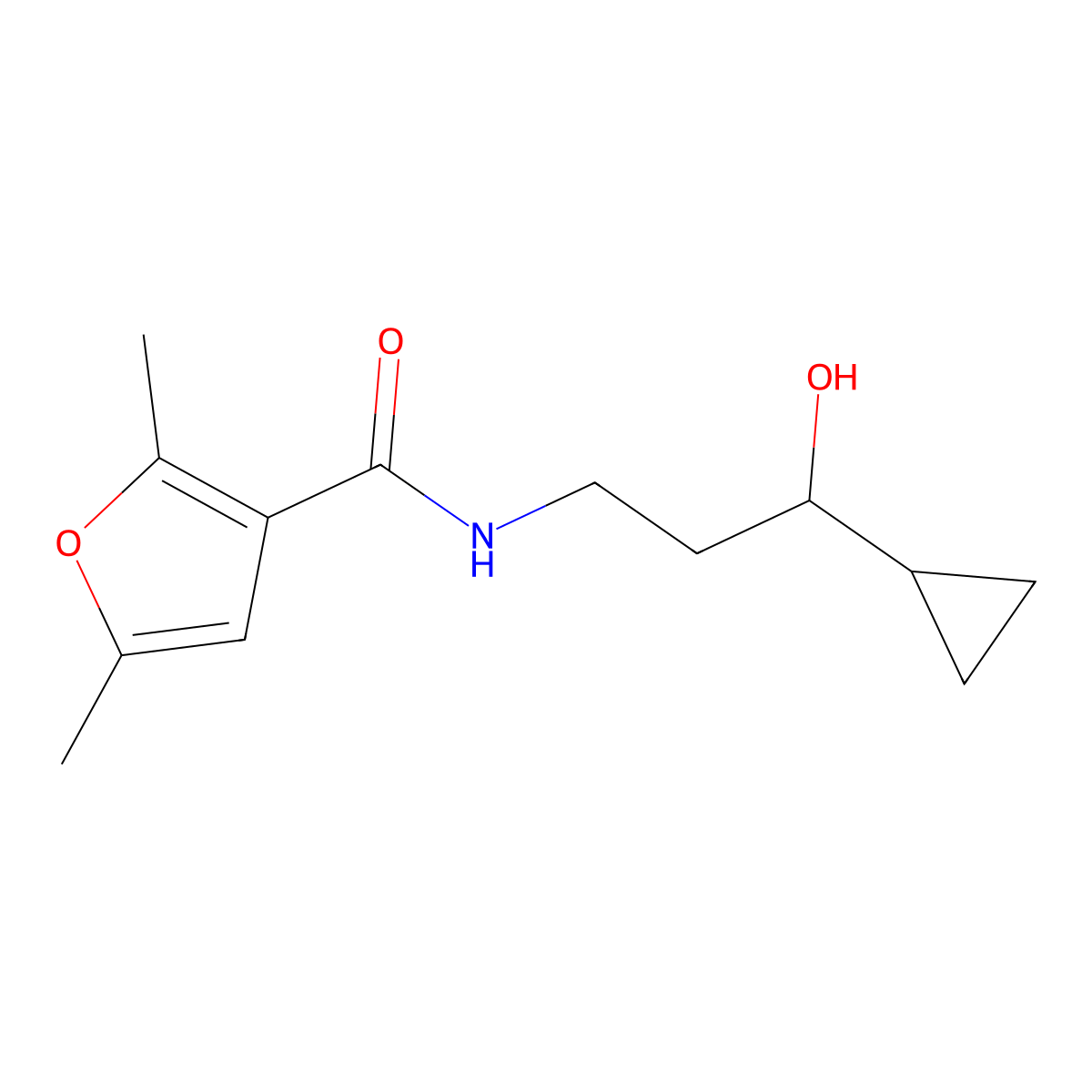 N-(3-cyclopropyl-3-hydroxypropyl)-2,5-dimethylfuran-3-carboxamide molecular structure, CAS 1396807-22-9