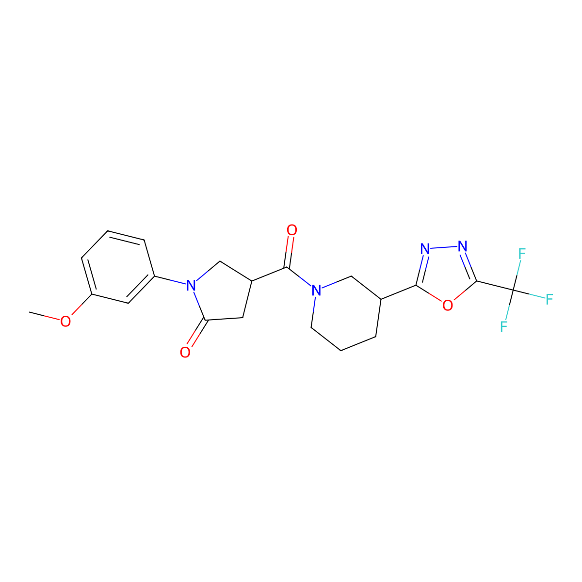 1-(3-Methoxyphenyl)-4-{3-[5-(trifluoromethyl)-1,3,4-oxadiazol-2-yl]piperidine-1-carbonyl}pyrrolidin-2-one molecular structure, CAS 1396807-30-9
