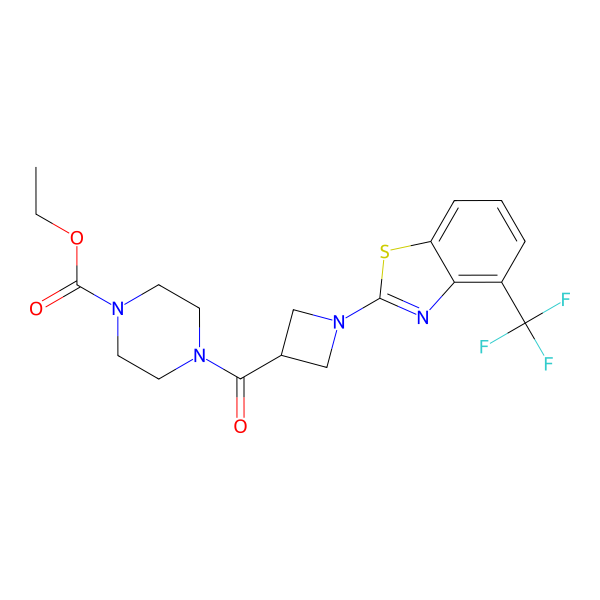 Ethyl 4-(1-(4-(trifluoromethyl)benzo[d]thiazol-2-yl)azetidine-3-carbonyl)piperazine-1-carboxylate molecular structure, CAS 1396807-32-1