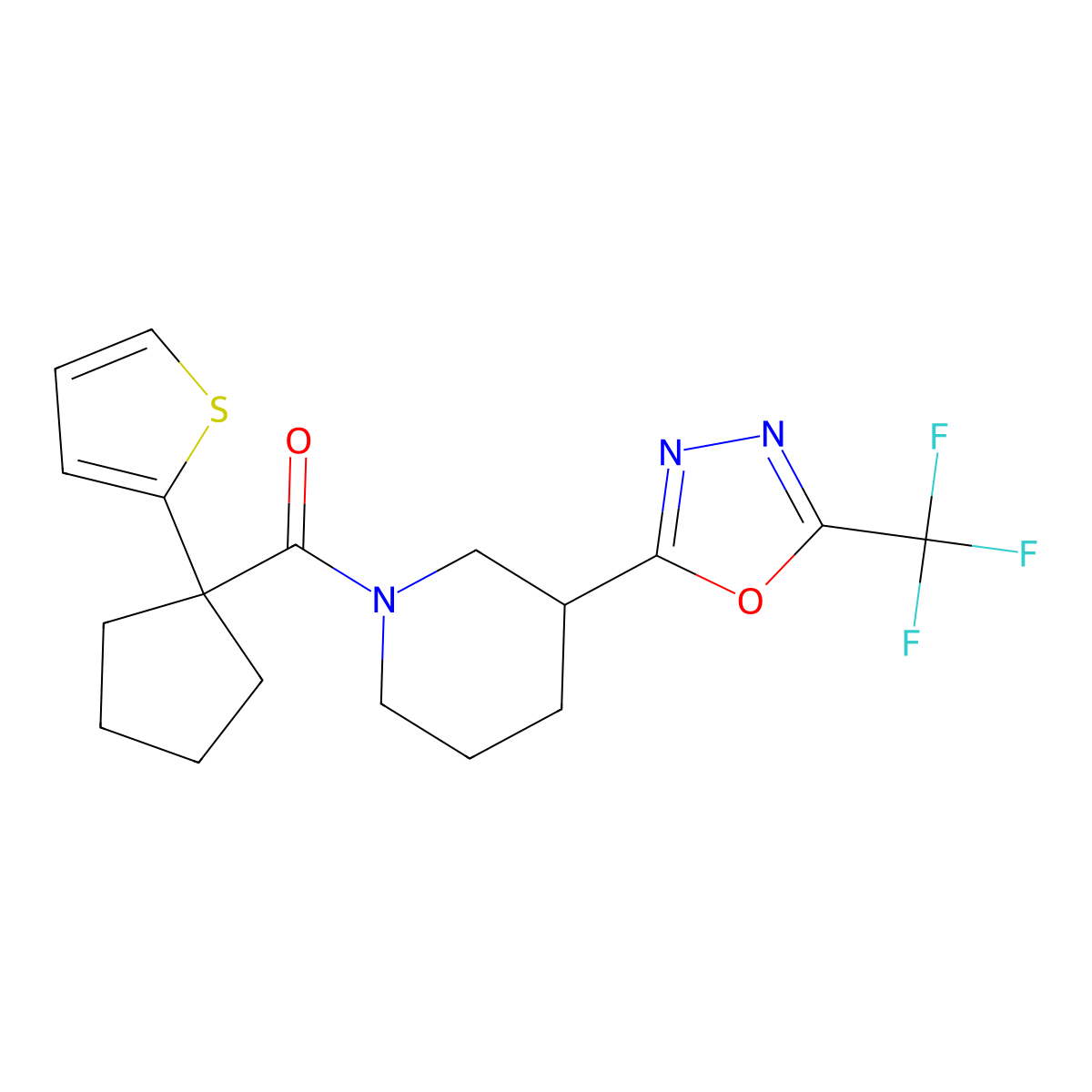 (1-(Thiophen-2-yl)cyclopentyl)(3-(5-(trifluoromethyl)-1,3,4-oxadiazol-2-yl)piperidin-1-yl)methanone molecular structure, CAS 1396807-37-6