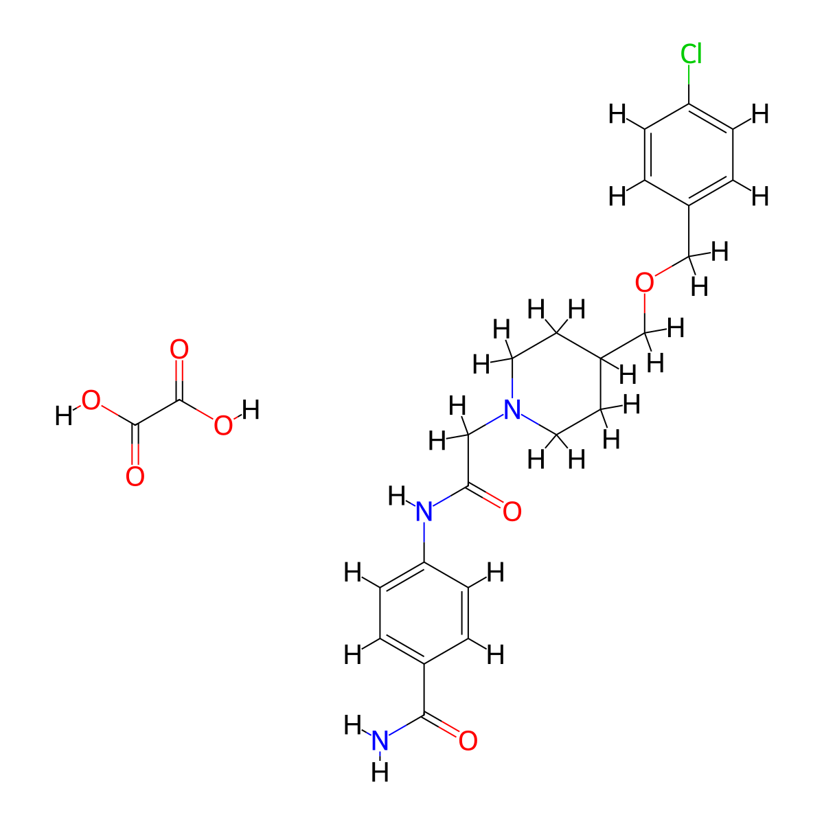 4-(2-(4-(((4-Chlorobenzyl)oxy)methyl)piperidin-1-yl)acetamido)benzamide oxalate molecular structure, CAS 1396807-42-3