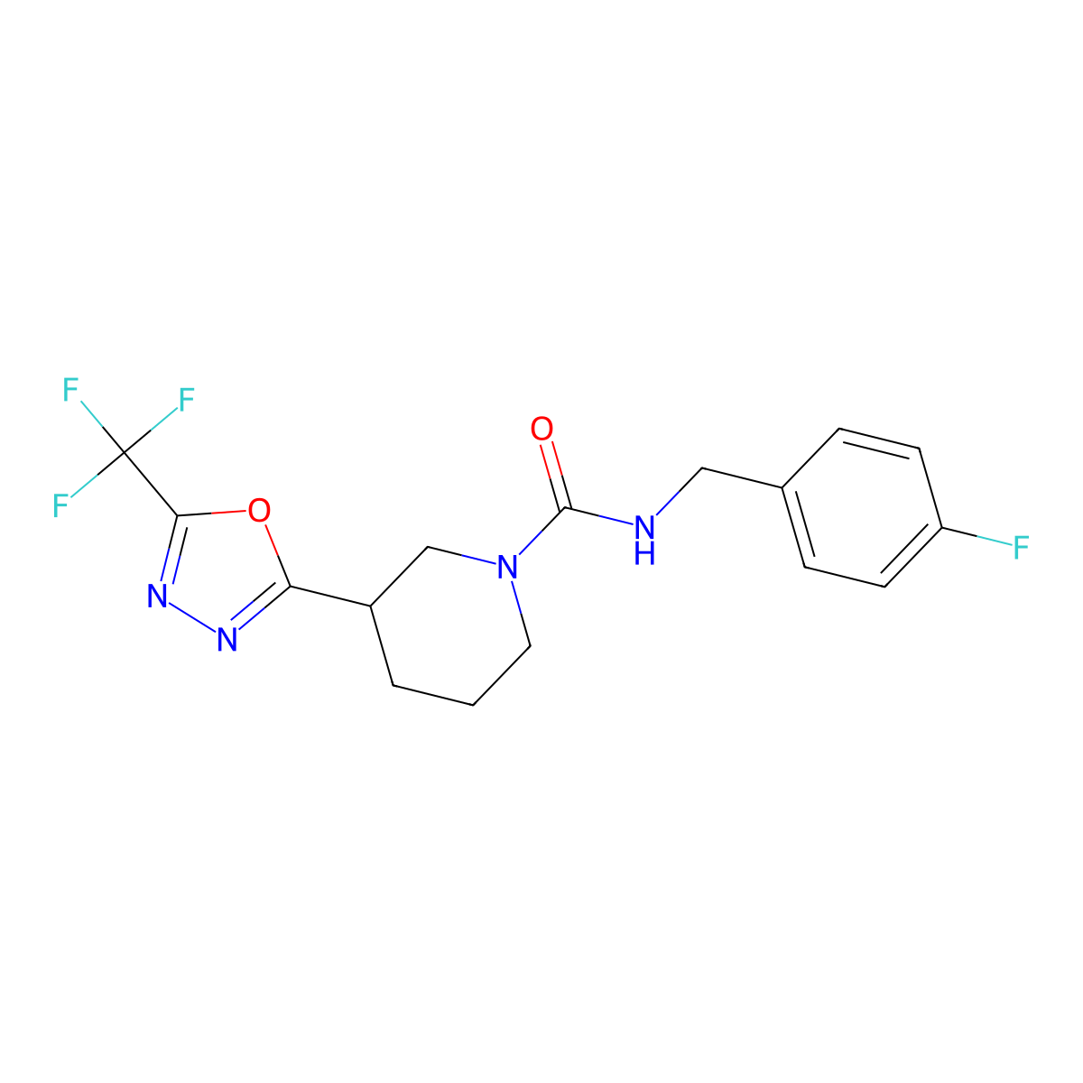 N-(4-fluorobenzyl)-3-(5-(trifluoromethyl)-1,3,4-oxadiazol-2-yl)piperidine-1-carboxamide molecular structure, CAS 1396807-43-4