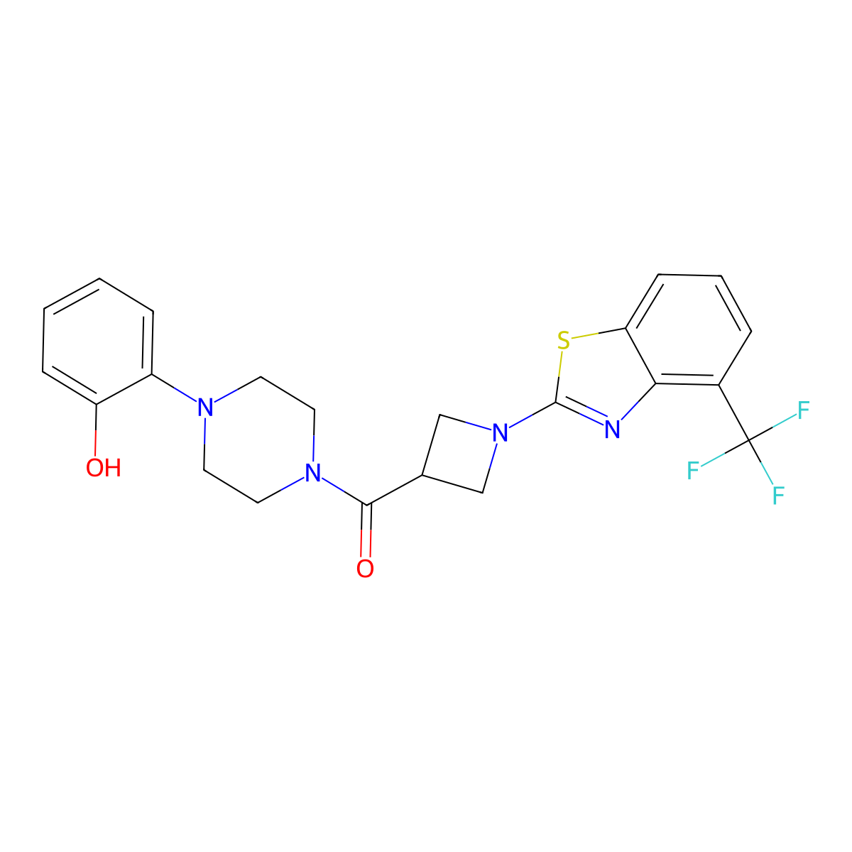 (4-(2-Hydroxyphenyl)piperazin-1-yl)(1-(4-(trifluoromethyl)benzo[d]thiazol-2-yl)azetidin-3-yl)methanone molecular structure, CAS 1396807-45-6