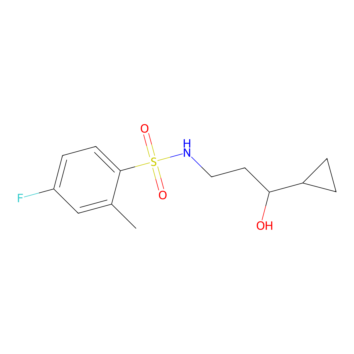 N-(3-cyclopropyl-3-hydroxypropyl)-4-fluoro-2-methylbenzenesulfonamide molecular structure, CAS 1396807-46-7