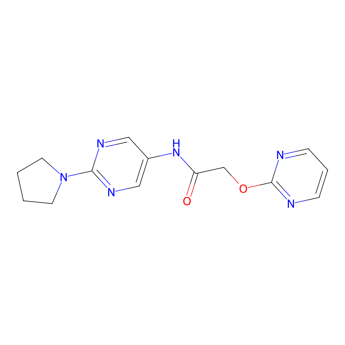 2-(pyrimidin-2-yloxy)-N-(2-(pyrrolidin-1-yl)pyrimidin-5-yl)acetamide molecular structure, CAS 1396807-50-3