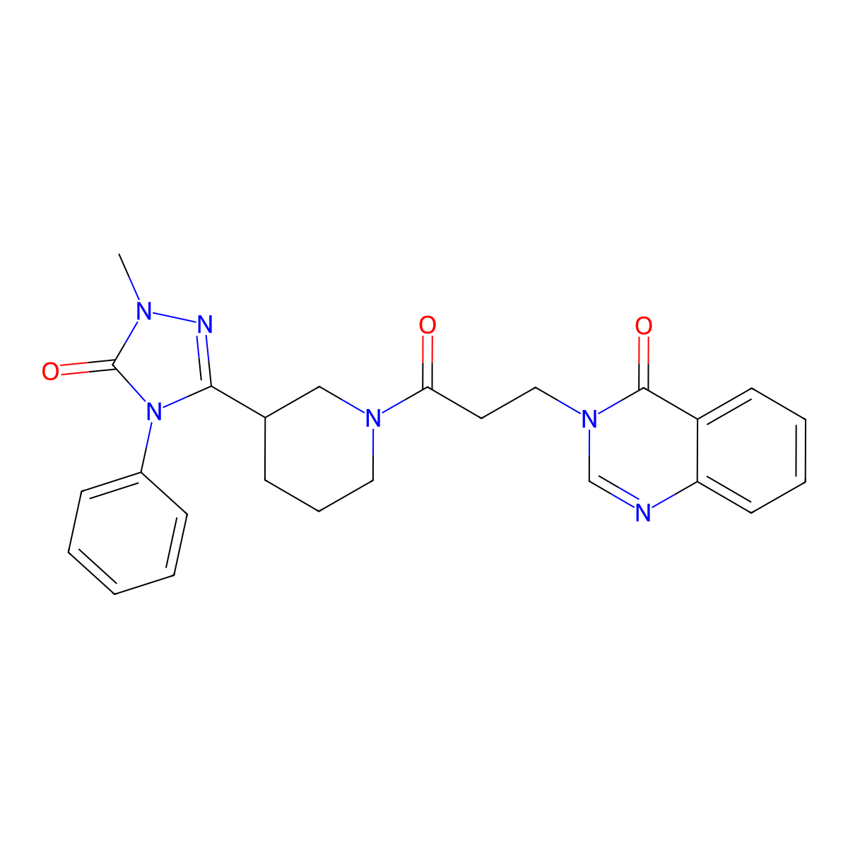 3-(3-(3-(1-methyl-5-oxo-4-phenyl-4,5-dihydro-1H-1,2,4-triazol-3-yl)piperidin-1-yl)-3-oxopropyl)quinazolin-4(3H)-one molecular structure, CAS 1396807-53-6