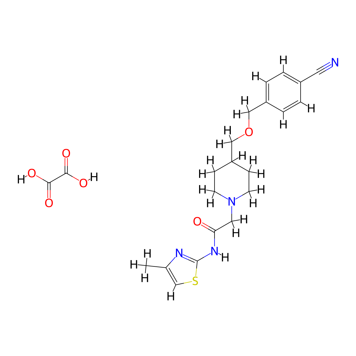 2-(4-(((4-cyanobenzyl)oxy)methyl)piperidin-1-yl)-N-(4-methylthiazol-2-yl)acetamide oxalate molecular structure, CAS 1396807-56-9