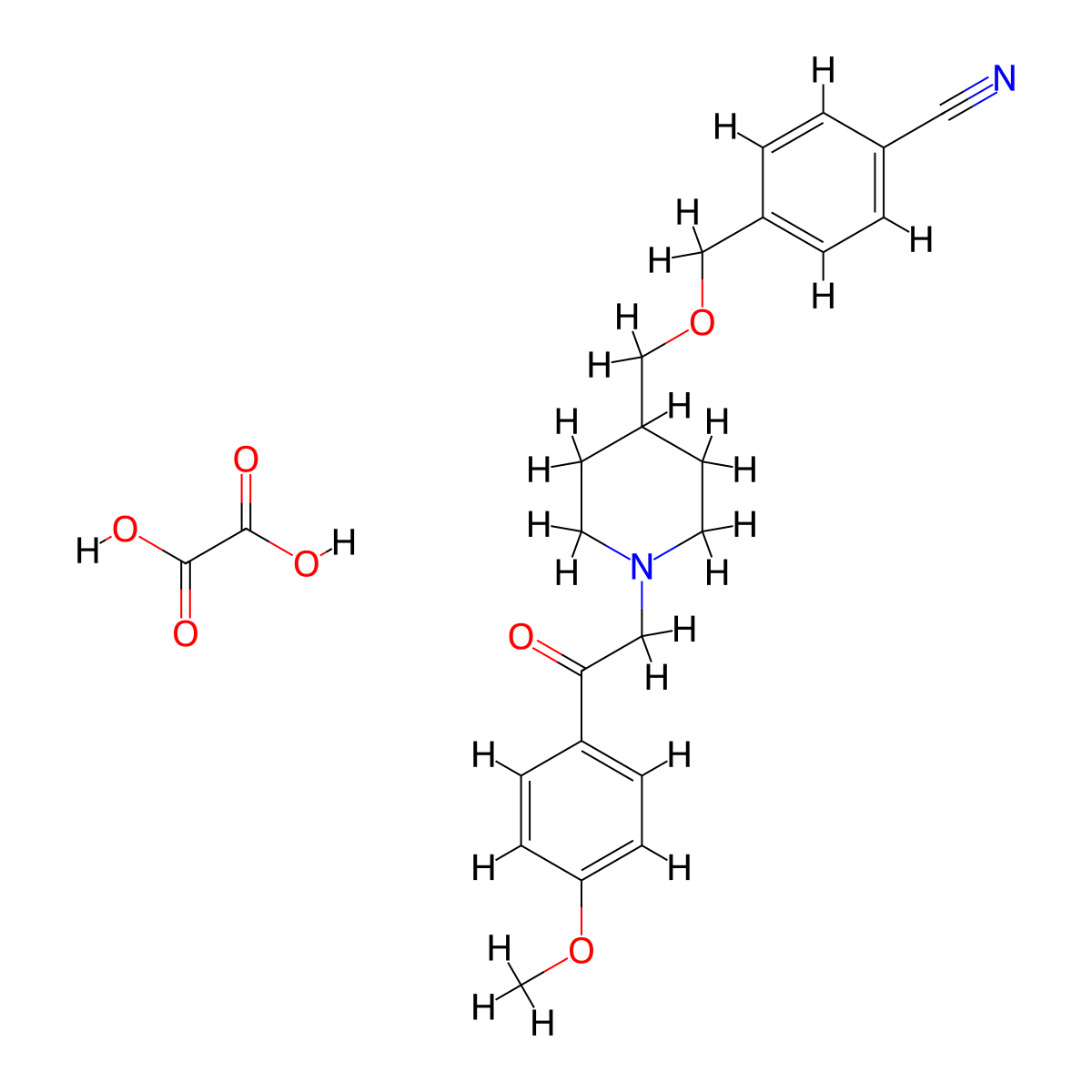 4-(((1-(2-(4-Methoxyphenyl)-2-oxoethyl)piperidin-4-yl)methoxy)methyl)benzonitrile oxalate molecular structure, CAS 1396807-62-7