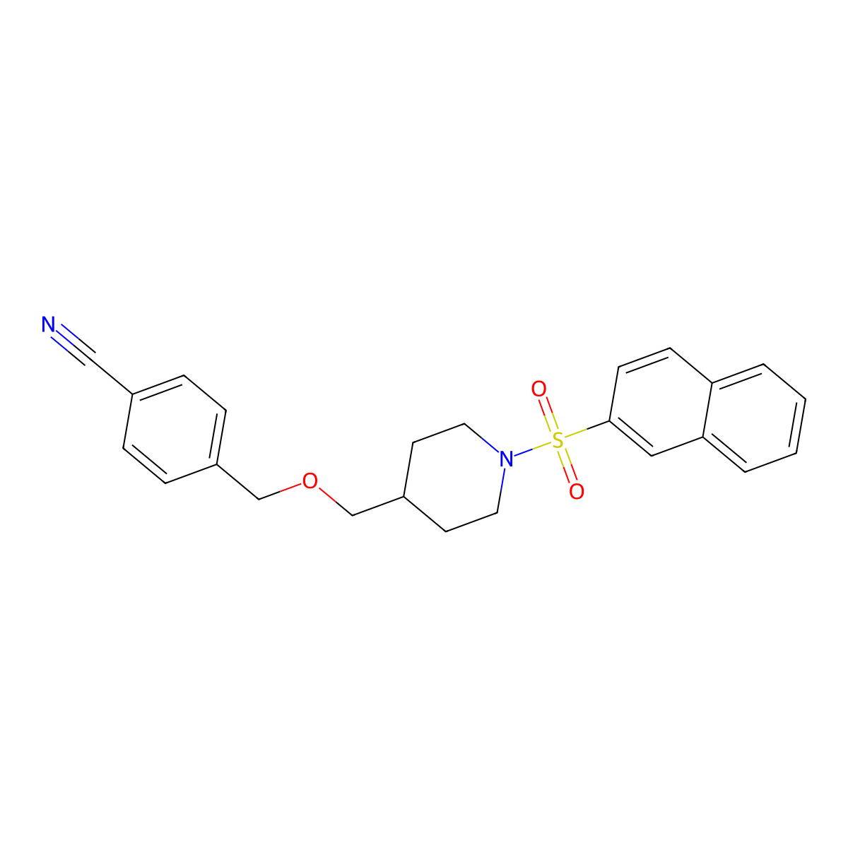 4-(((1-(Naphthalen-2-ylsulfonyl)piperidin-4-yl)methoxy)methyl)benzonitrile molecular structure, CAS 1396807-65-0