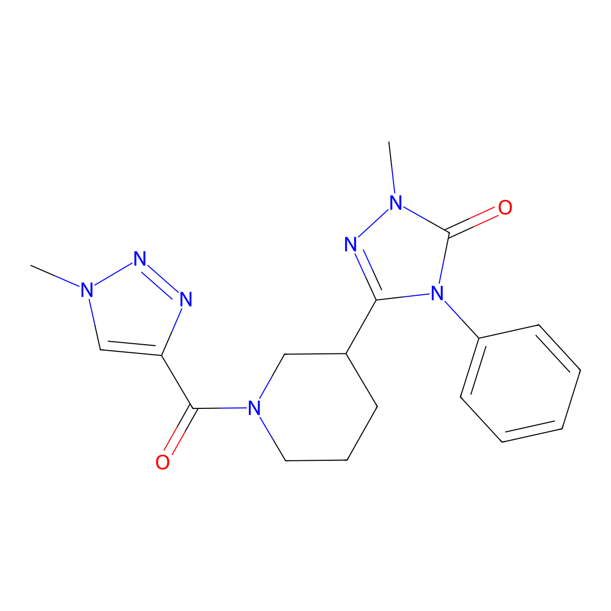 1-methyl-3-(1-(1-methyl-1H-1,2,3-triazole-4-carbonyl)piperidin-3-yl)-4-phenyl-1H-1,2,4-triazol-5(4H)-one molecular structure, CAS 1396807-69-4