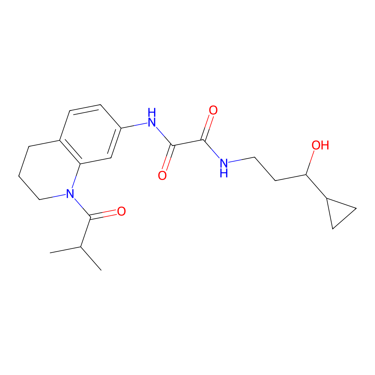 N1-(3-cyclopropyl-3-hydroxypropyl)-N2-(1-isobutyryl-1,2,3,4-tetrahydroquinolin-7-yl)oxalamide molecular structure, CAS 1396807-72-9