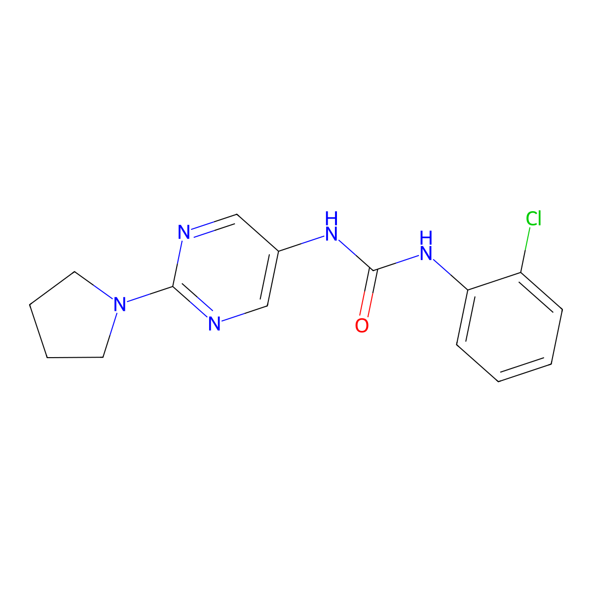 1-(2-Chlorophenyl)-3-[2-(pyrrolidin-1-yl)pyrimidin-5-yl]urea molecular structure, CAS 1396807-75-2