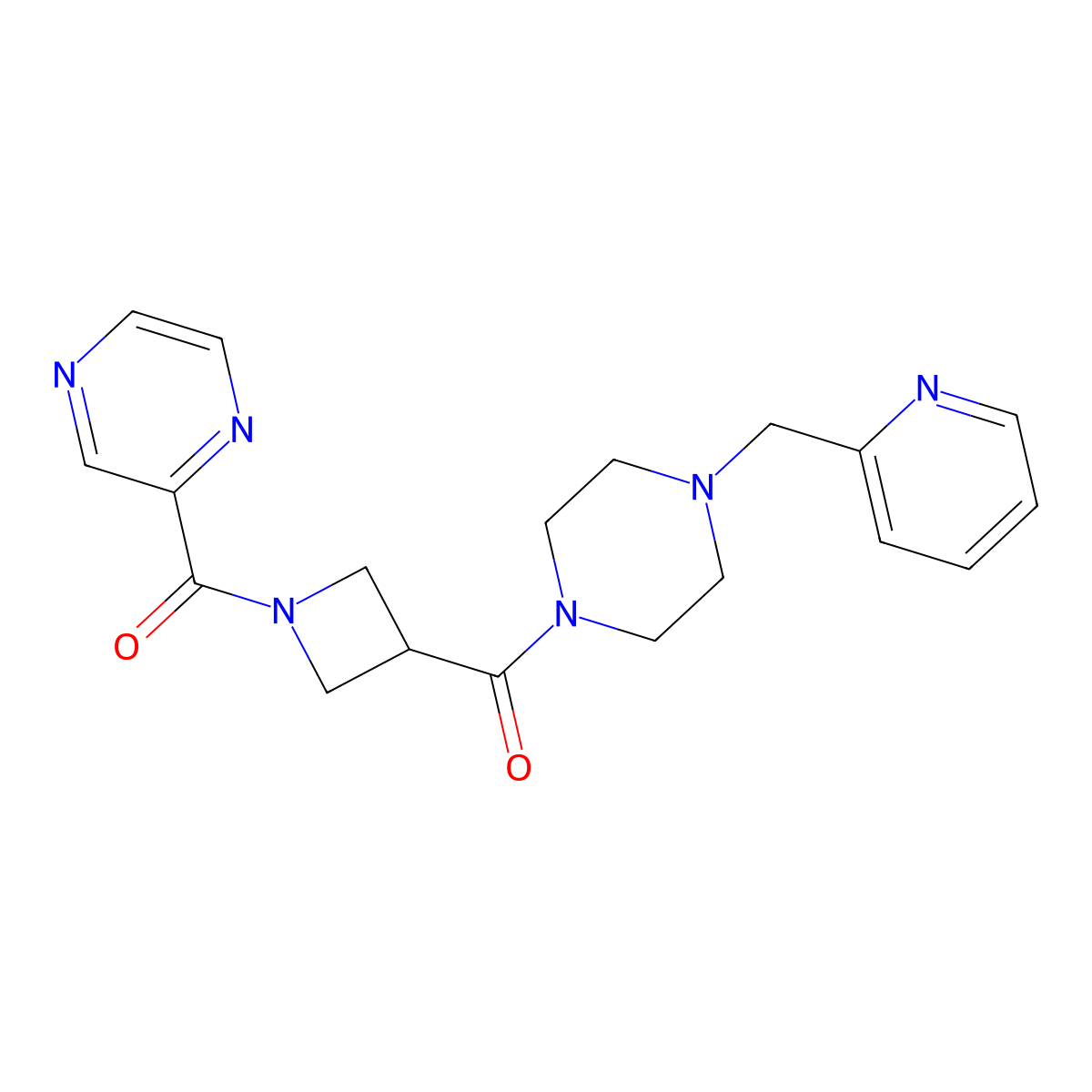 Pyrazin-2-yl(3-(4-(pyridin-2-ylmethyl)piperazine-1-carbonyl)azetidin-1-yl)methanone molecular structure, CAS 1396807-76-3