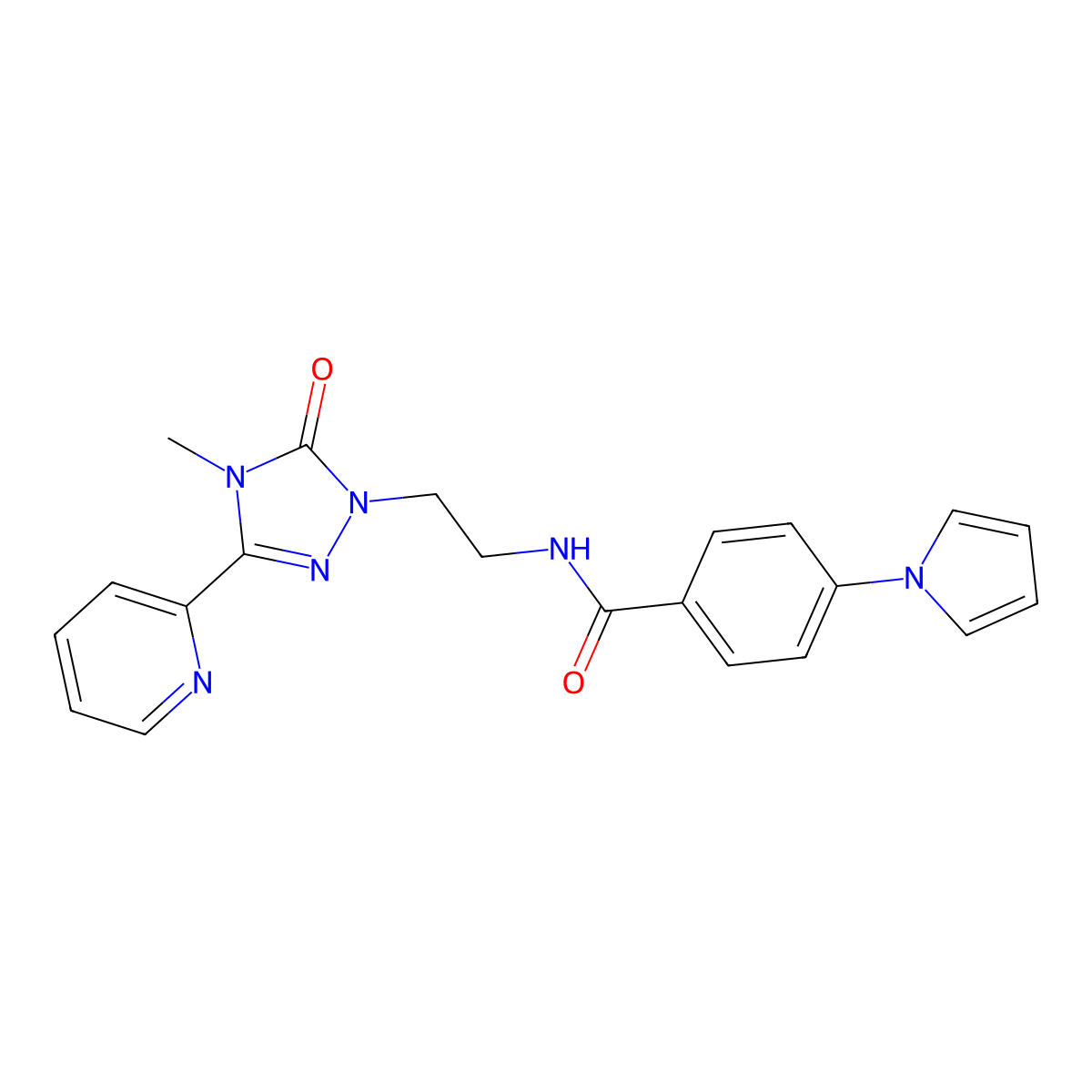 N-(2-(4-methyl-5-oxo-3-(pyridin-2-yl)-4,5-dihydro-1H-1,2,4-triazol-1-yl)ethyl)-4-(1H-pyrrol-1-yl)benzamide molecular structure, CAS 1396807-77-4
