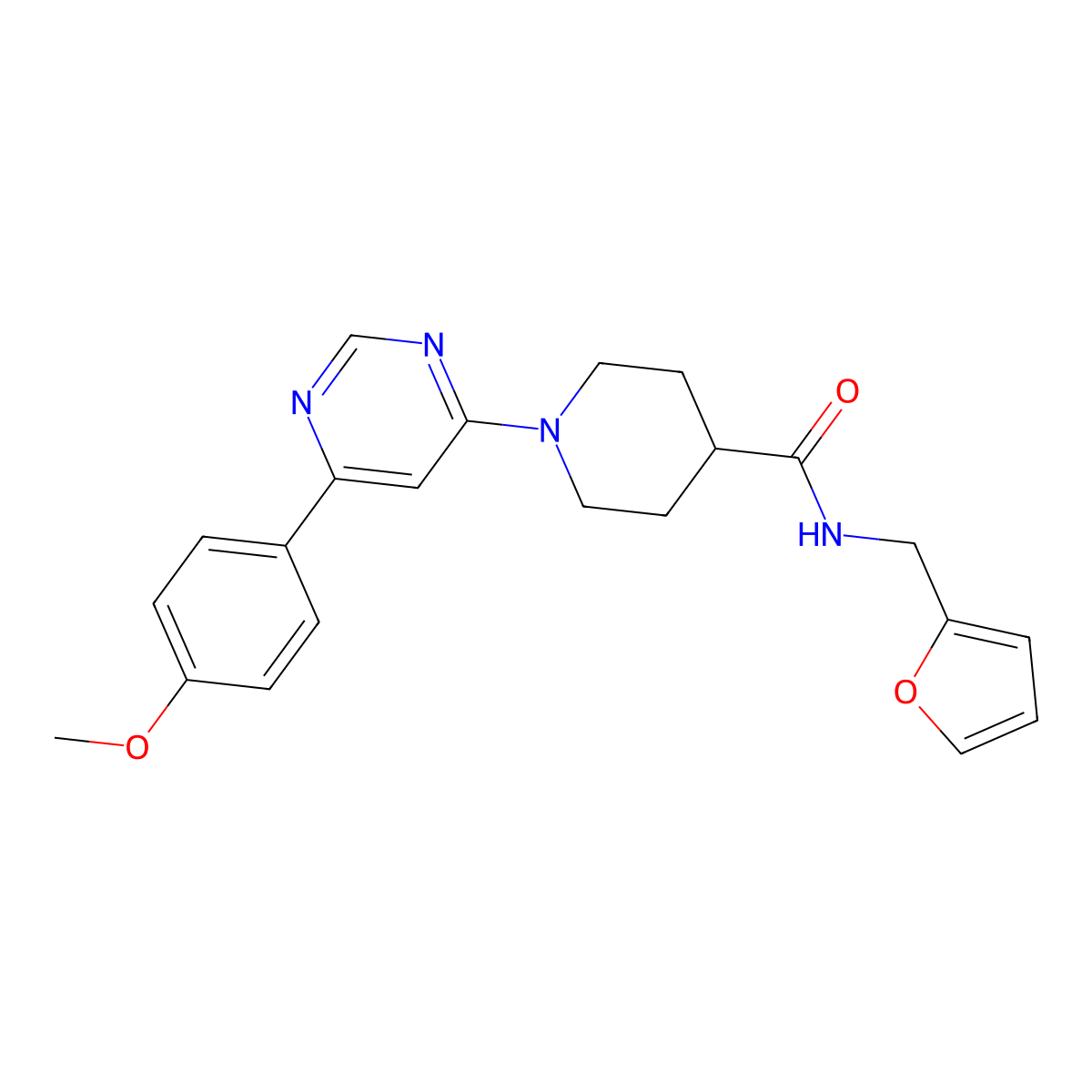 N-(furan-2-ylmethyl)-1-(6-(4-methoxyphenyl)pyrimidin-4-yl)piperidine-4-carboxamide molecular structure, CAS 1396807-81-0