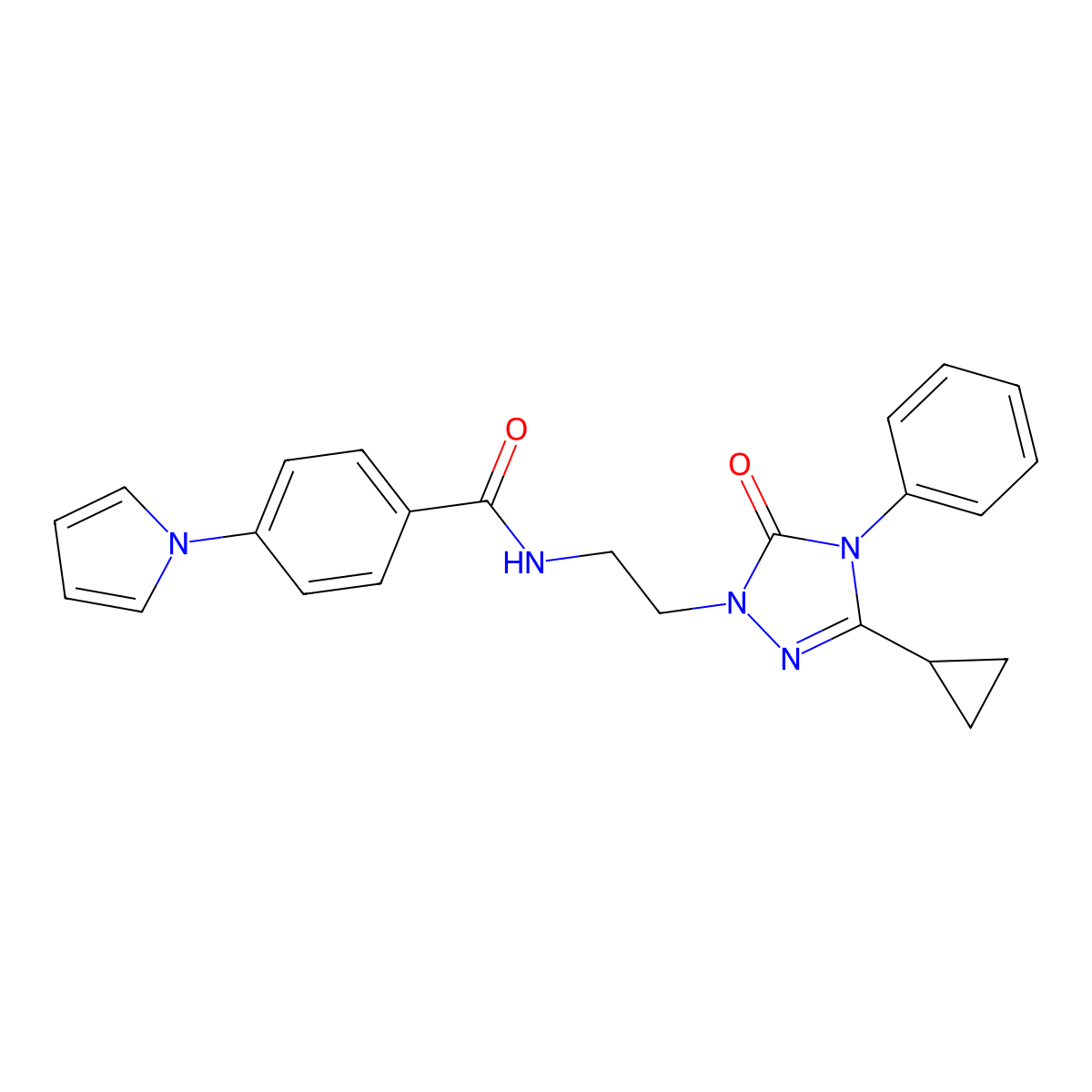 N-[2-(3-cyclopropyl-5-oxo-4-phenyl-4,5-dihydro-1H-1,2,4-triazol-1-yl)ethyl]-4-(1H-pyrrol-1-yl)benzamide molecular structure, CAS 1396807-87-6