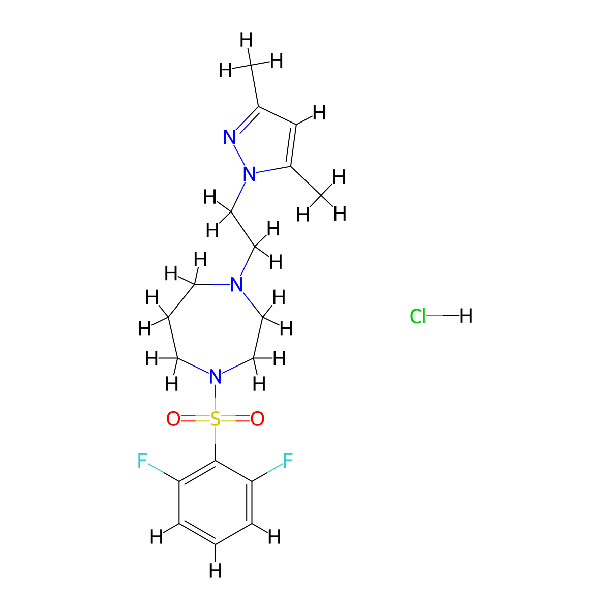 1-((2,6-difluorophenyl)sulfonyl)-4-(2-(3,5-dimethyl-1H-pyrazol-1-yl)ethyl)-1,4-diazepane hydrochloride molecular structure, CAS 1396807-89-8
