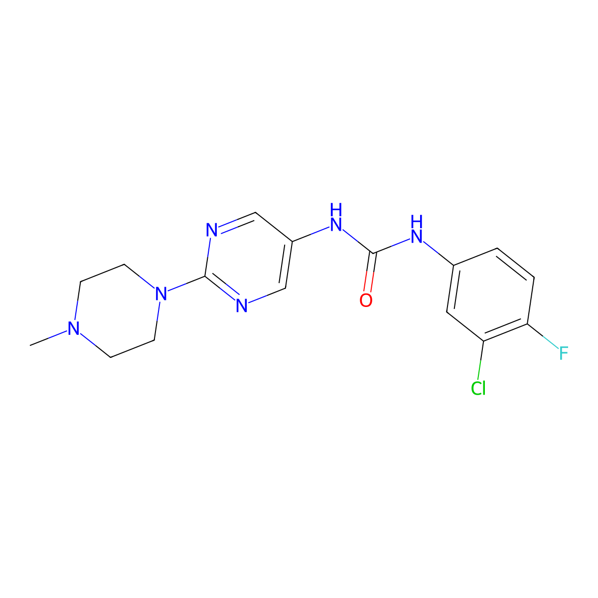 1-(3-Chloro-4-fluorophenyl)-3-[2-(4-methylpiperazin-1-yl)pyrimidin-5-yl]urea molecular structure, CAS 1396807-96-7
