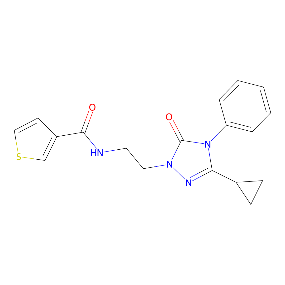 N-(2-(3-cyclopropyl-5-oxo-4-phenyl-4,5-dihydro-1H-1,2,4-triazol-1-yl)ethyl)thiophene-3-carboxamide molecular structure, CAS 1396808-00-6