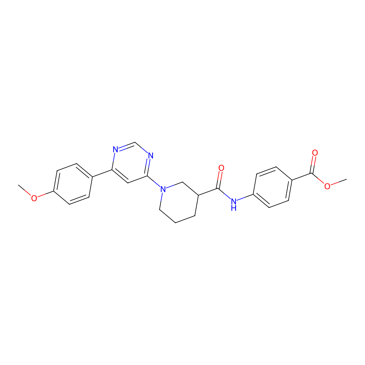 Methyl 4-(1-(6-(4-methoxyphenyl)pyrimidin-4-yl)piperidine-3-carboxamido)benzoate molecular structure, CAS 1396808-01-7