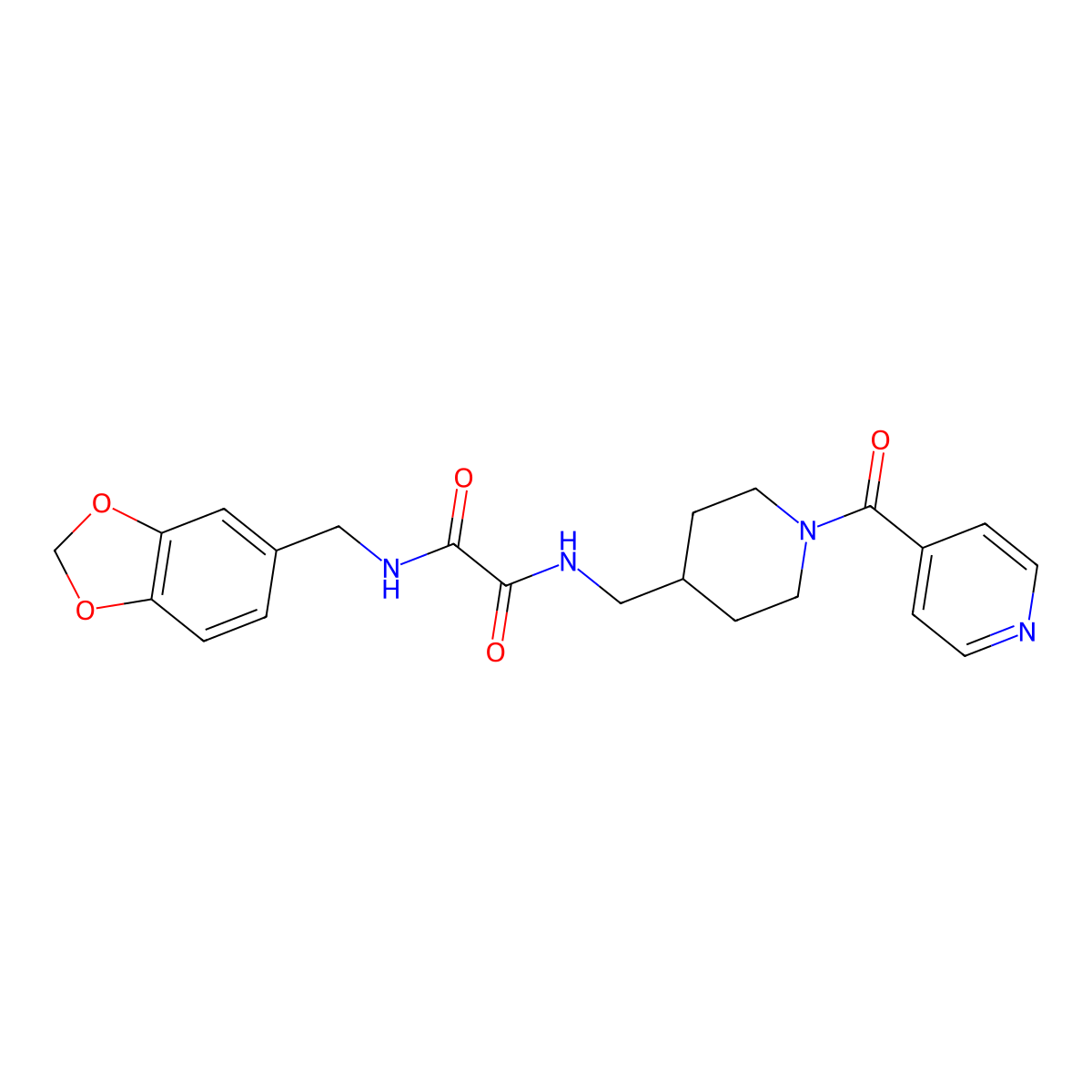 N1-(benzo[d][1,3]dioxol-5-ylmethyl)-N2-((1-isonicotinoylpiperidin-4-yl)methyl)oxalamide molecular structure, CAS 1396808-08-4