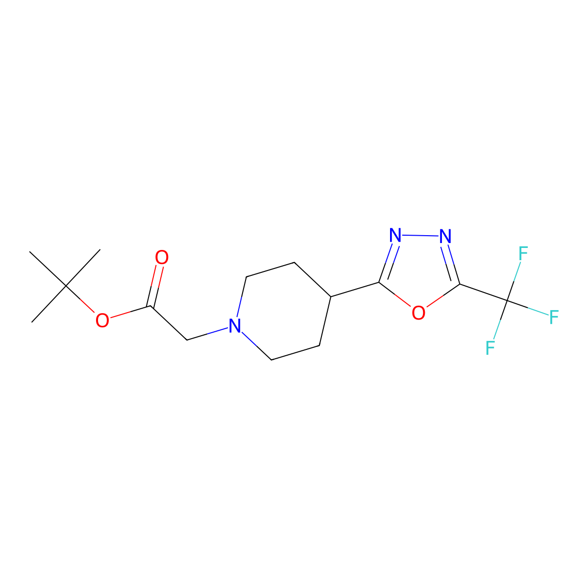 Tert-butyl 2-(4-(5-(trifluoromethyl)-1,3,4-oxadiazol-2-yl)piperidin-1-yl)acetate molecular structure, CAS 1396808-13-1