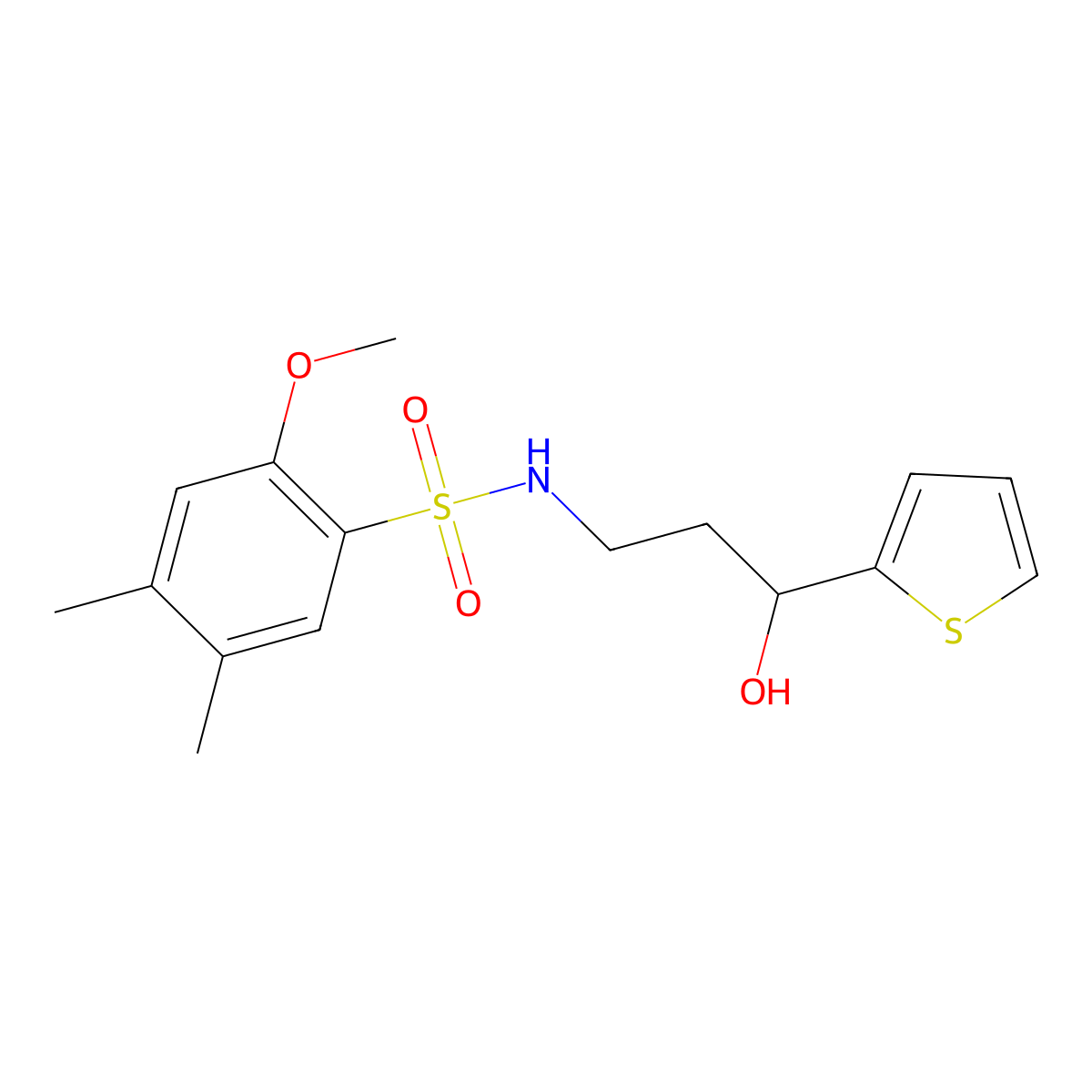 N-(3-hydroxy-3-(thiophen-2-yl)propyl)-2-methoxy-4,5-dimethylbenzenesulfonamide molecular structure, CAS 1396808-22-2