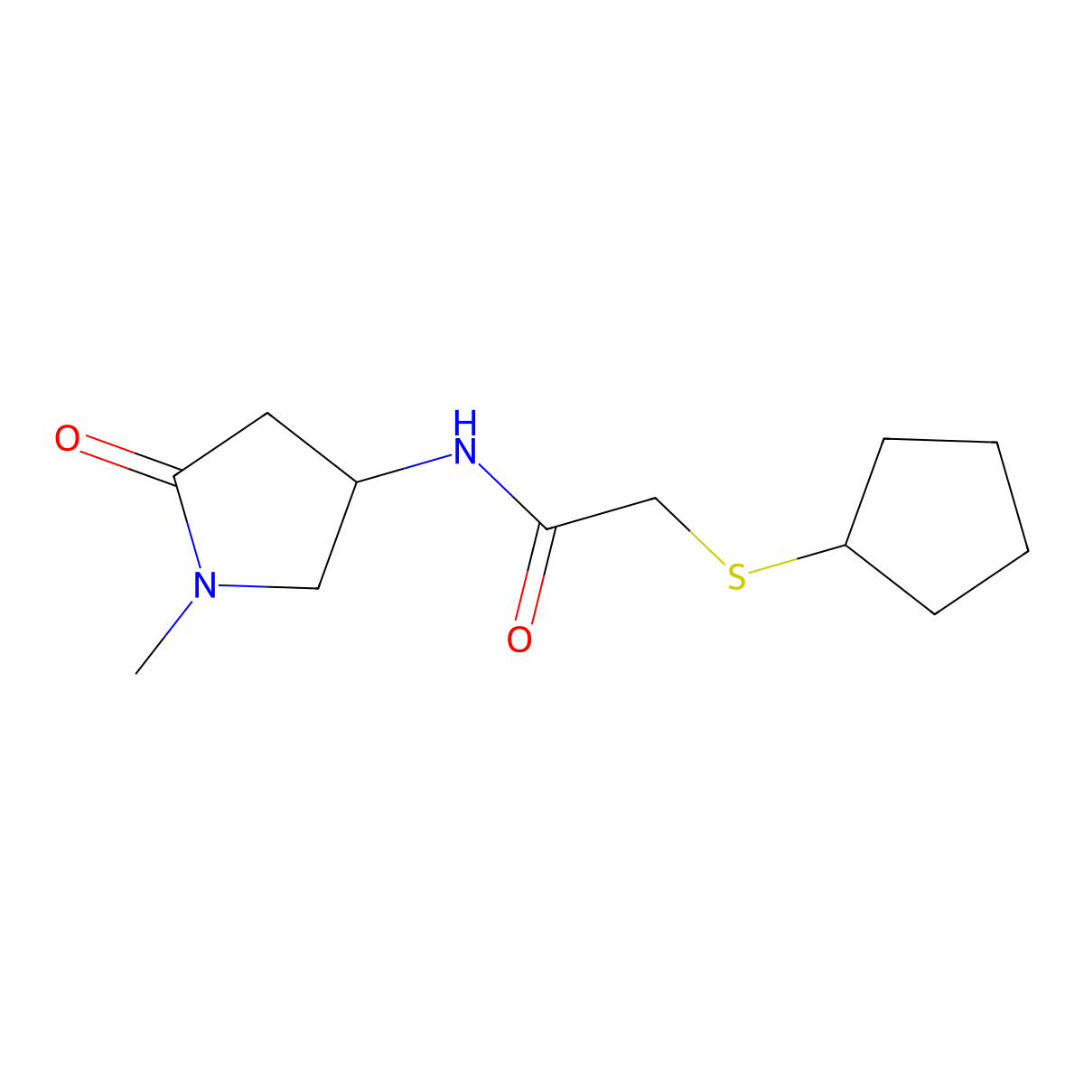 2-(cyclopentylthio)-N-(1-methyl-5-oxopyrrolidin-3-yl)acetamide molecular structure, CAS 1396808-29-9