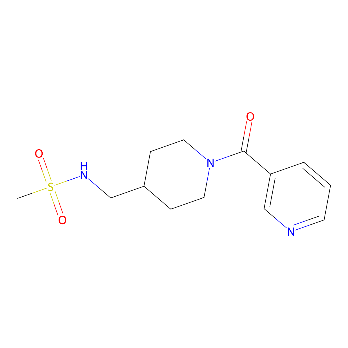 N-((1-nicotinoylpiperidin-4-yl)methyl)methanesulfonamide molecular structure, CAS 1396808-32-4
