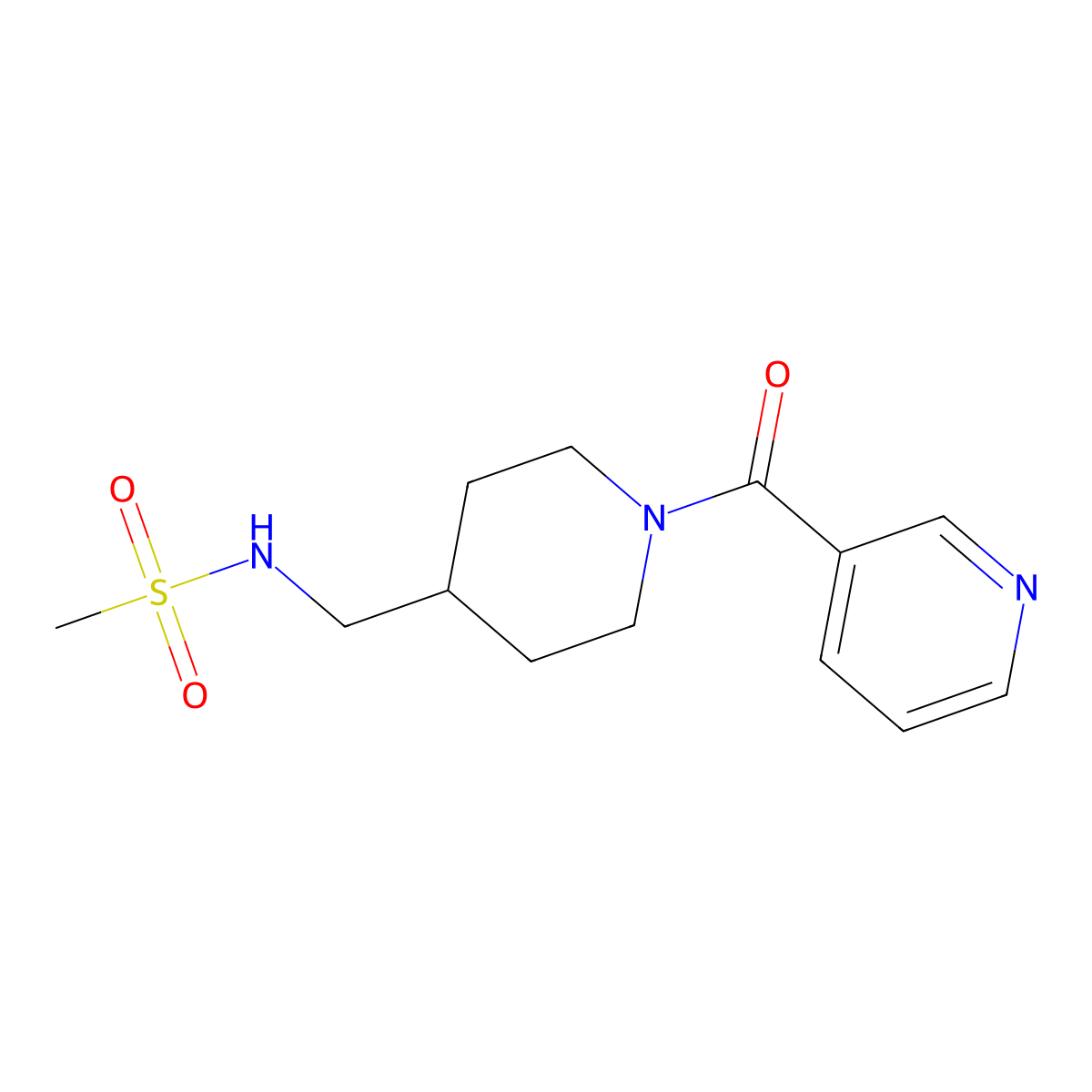 N-((1-nicotinoylpiperidin-4-yl)methyl)methanesulfonamide molecular structure, CAS 1396808-32-4
