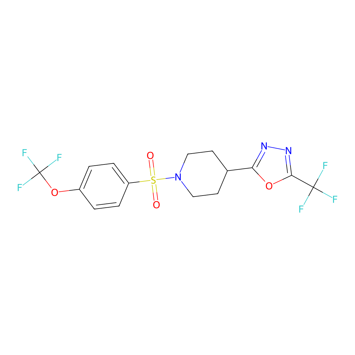 2-(1-((4-(Trifluoromethoxy)phenyl)sulfonyl)piperidin-4-yl)-5-(trifluoromethyl)-1,3,4-oxadiazole molecular structure, CAS 1396808-37-9